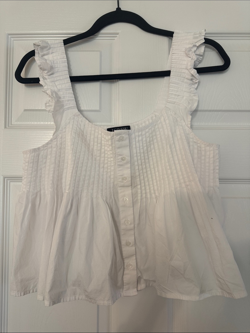 J. Crew White Pintuck Button-Front Peplum